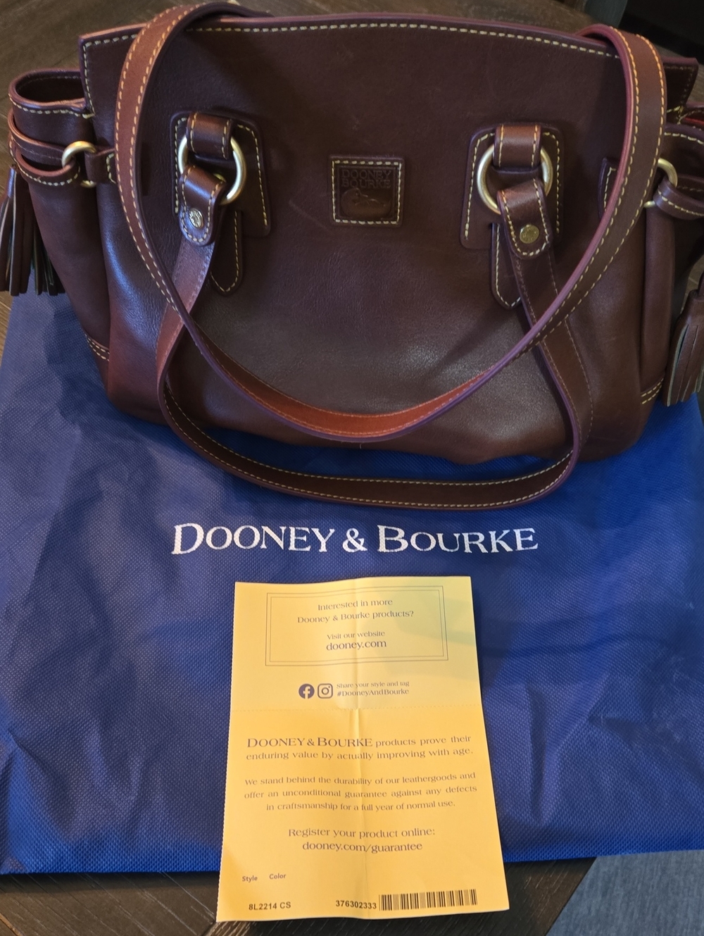 Dooney & Bourke Dark Brown Leather Tote with Brass Hardware